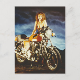 Motorcycle Pin-up Girl Postcard