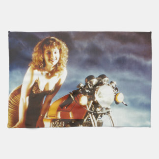 Motorcycle Pin Up Girl Tea Towel