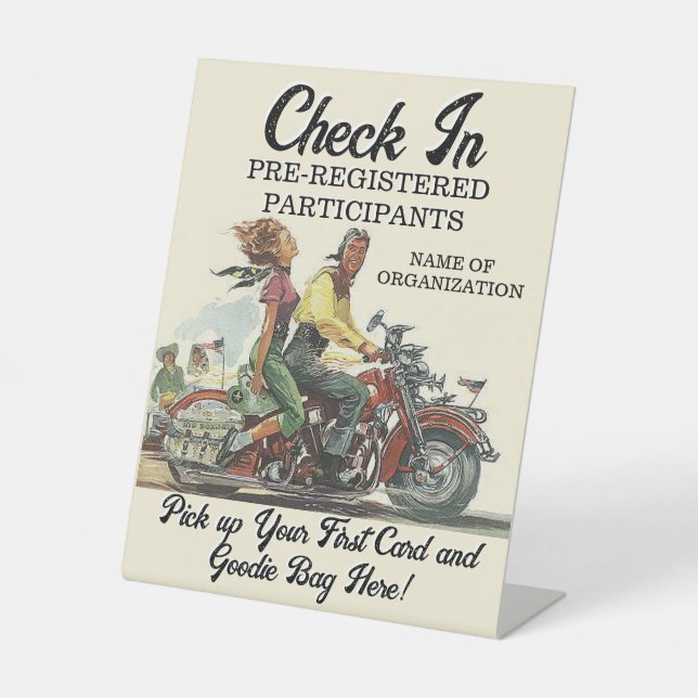 Motorcycle Poker Run Personalised Event Check In Pedestal Sign (Front)