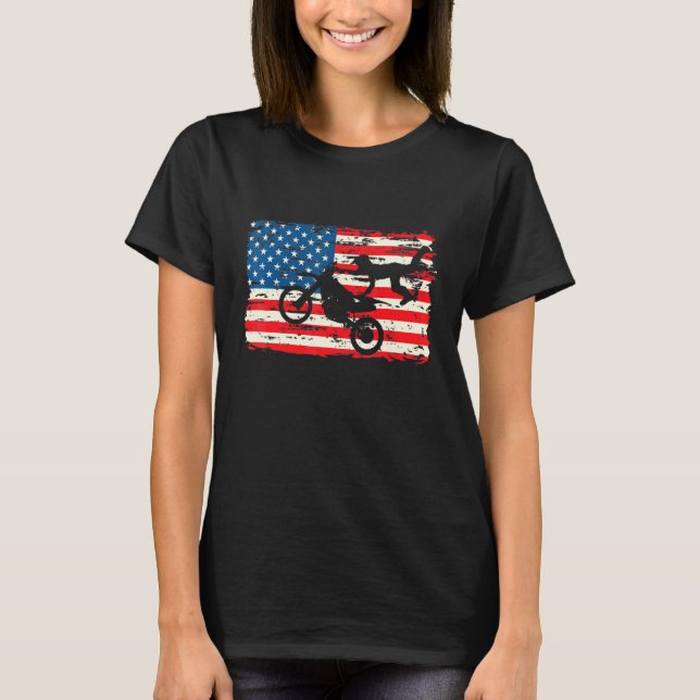 Motorcycle Proud Biker America Flag Patriotic 1 T-Shirt (Front)