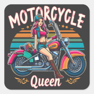 Motorcycle Queen Nice Biker Girl Gift Motorcyclist Square Sticker