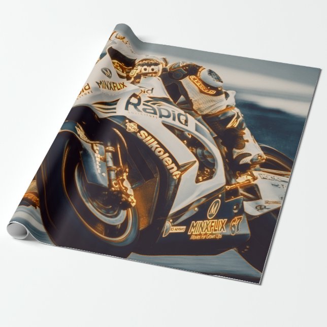 Motorcycle Racer Wrapping Paper (Unrolled)