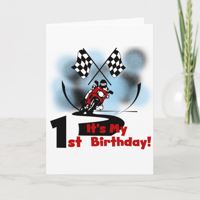 Motorcycle Racing 1st Birthday Tshirts and Gifts Card (Front)