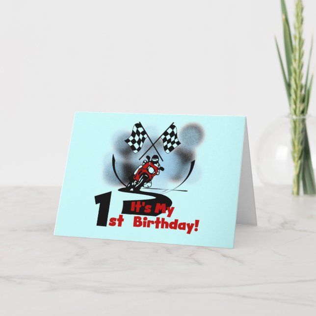Motorcycle Racing 1st Birthday Tshirts and Gifts Card (Front)