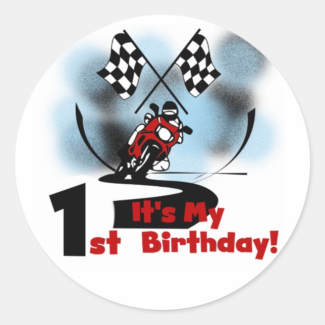 Motorcycle Racing 1st Birthday Tshirts and Gifts Classic Round Sticker (Front)