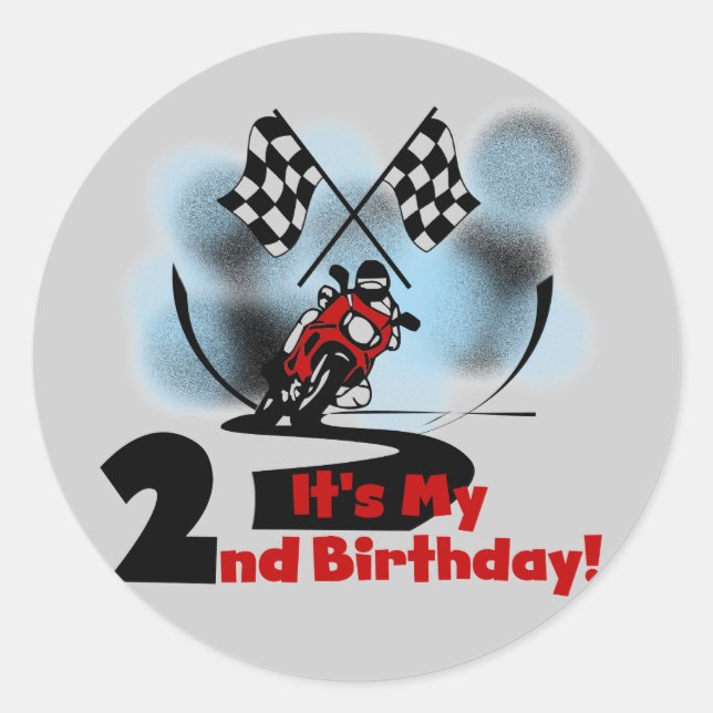 Motorcycle Racing 2nd Birthday Tshirts and Gifts Classic Round Sticker (Front)