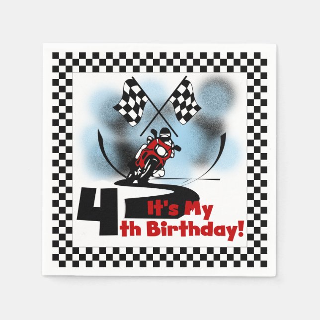 Motorcycle Racing 4th Birthday Paper Napkins (Front)