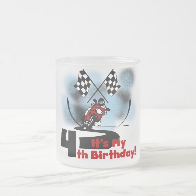 Motorcycle Racing 4th Birthday Tshirts Frosted Glass Coffee Mug (Center)