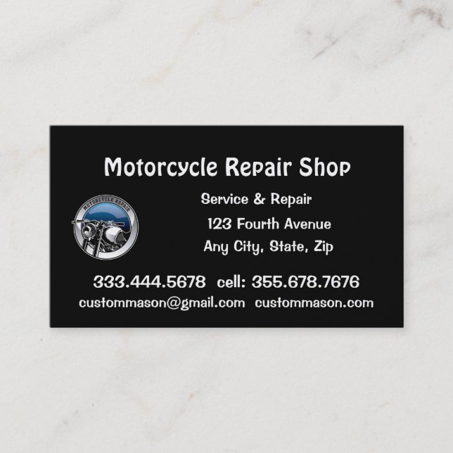 Motorcycle Repair & Service Shop Business Card (Front)