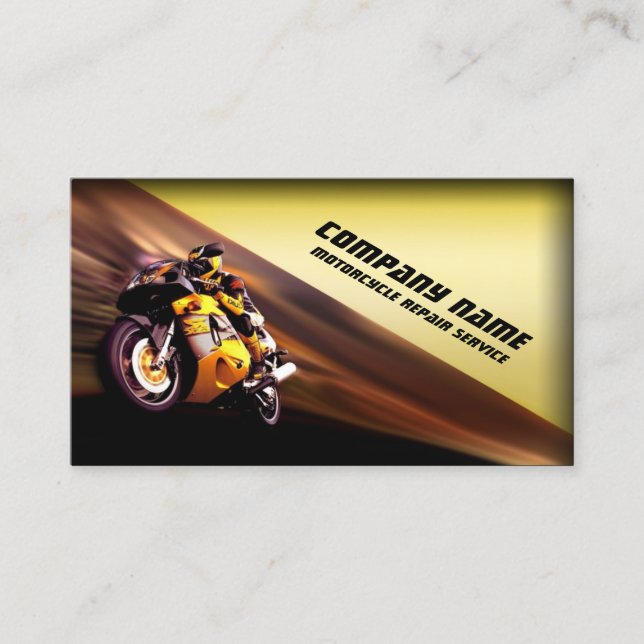 Motorcycle Repair Service Yellow Business Card (Front)