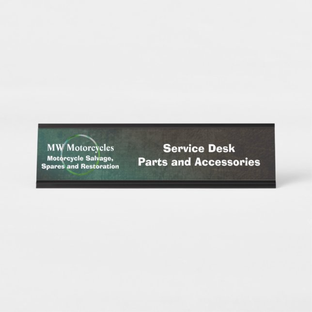 Motorcycle Restoration, green leather-look, ring Desk Name Plate (Front)