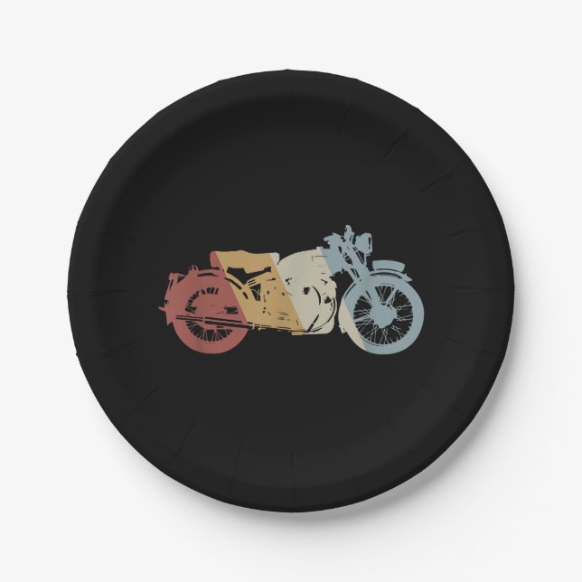 Motorcycle Retro Style Vintage Paper Plate (Front)
