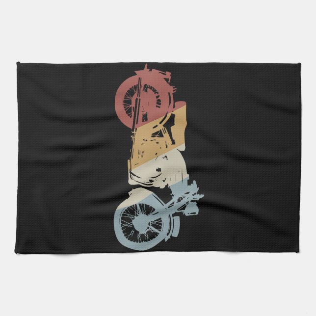 Motorcycle Retro Style Vintage Tea Towel (Horizontal)