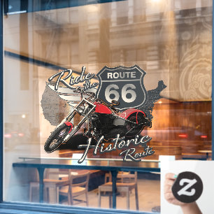 Motorcycle Ride Historic Route 66 Business Shop Window Cling