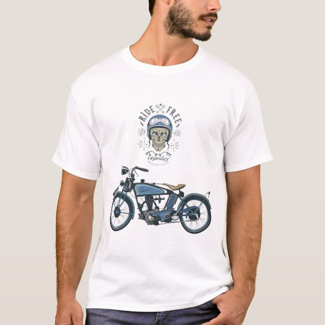 motorcycle rider and old motorbike, colour T-Shirt (Front)