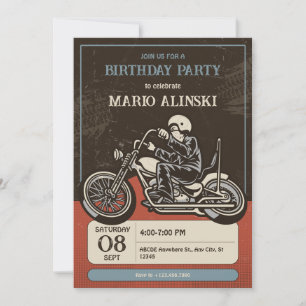 Motorcycle rider birthday invitation