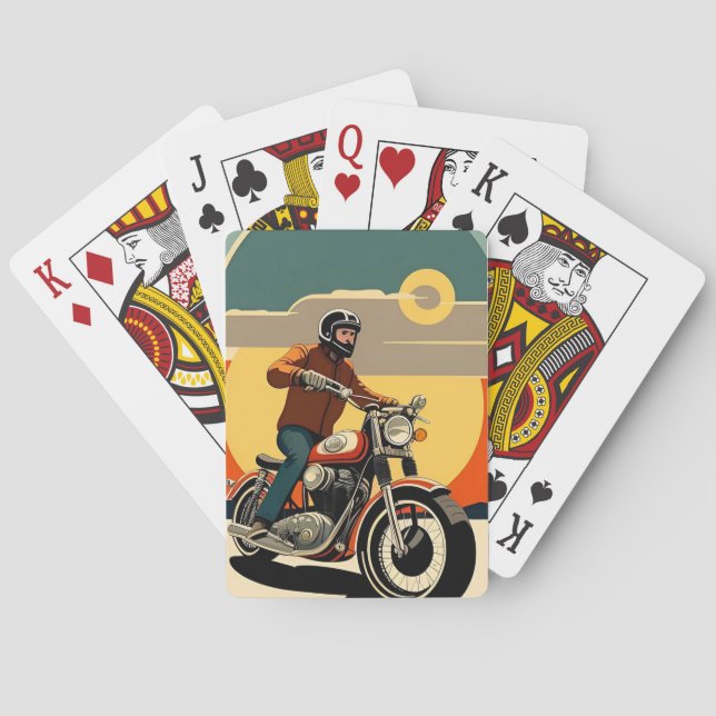 Motorcycle Rider Retro Style Playing Cards (Back)