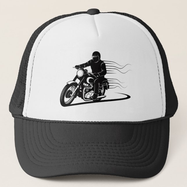 Motorcycle Rider Silhouette – Speed, Freedom & Sty Trucker Hat (Front)