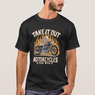 Motorcycle Rider Skeleton Biker Flames Gift Cool D T-Shirt