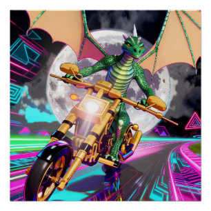 Motorcycle Riding Dragon Poster