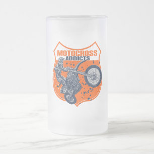 Motorcycle riding frosted glass beer mug