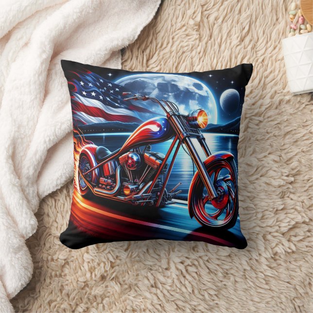 Motorcycle riding under the night flag cushion (Blanket)