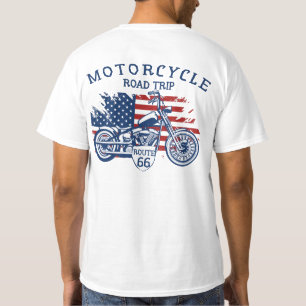 Motorcycle Road Trip Route 66 USA Flag T-Shirt