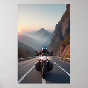 Motorcycle Road Trip Scene For Bikers And Riders Poster