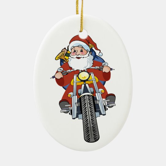 Motorcycle Santa Christmas Tree Ornament Zazzle.co.uk