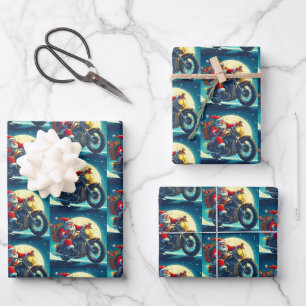 Motorcycle Santa Claus Christmas Eve Wrapping Paper Sheet