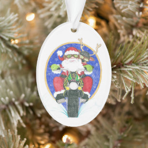 Motorcycle Santa & Friend Ornament