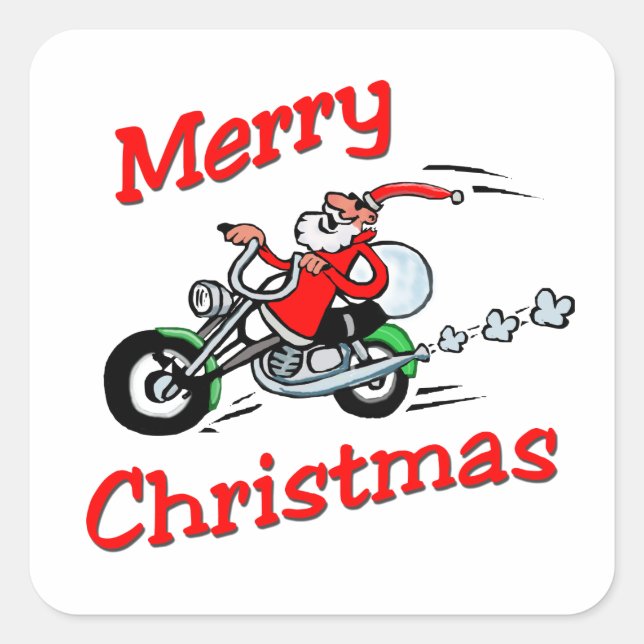 Motorcycle Santa Square Sticker (Front)