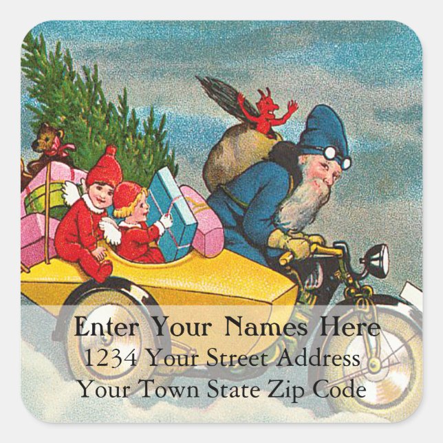 Motorcycle Santa Vintage Address Label (Front)