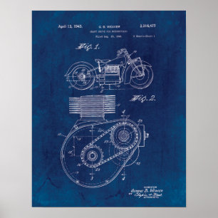 Motorcycle Shaft Drive 1943 Patent Blueprint Poster