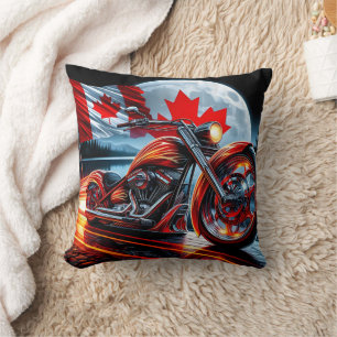 Motorcycle shines with Canadian flag at night Cushion
