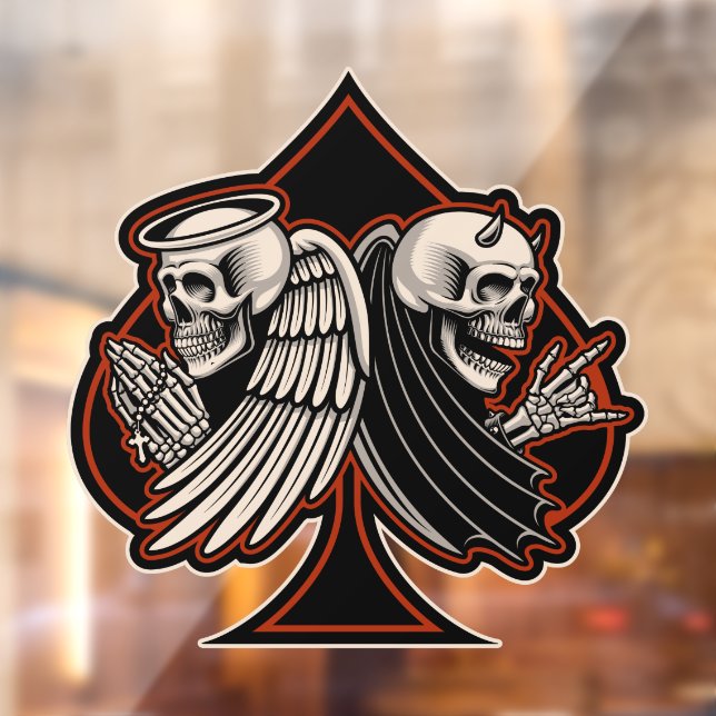 Motorcycle Shop Angel n Devil Ace of Spades  Windo Window Cling (Sheet 2)