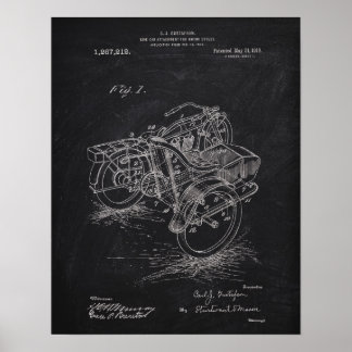 Motorcycle Side-Car 1885 Patent Chalkboard Poster