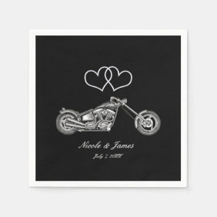 Motorcycle & Silver Hearts Biker Wedding Napkin