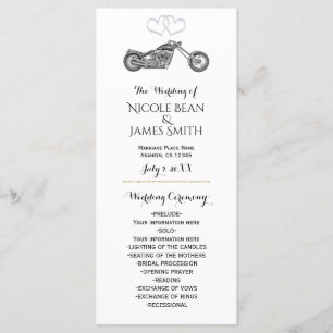 Motorcycle & Silver Hearts Biker Wedding Program Programme