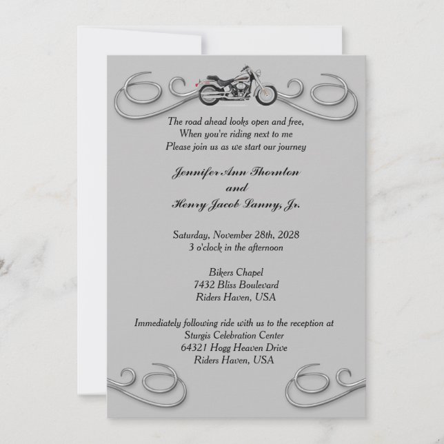 Motorcycle & Silver Swirls Wedding Invitation (Front)