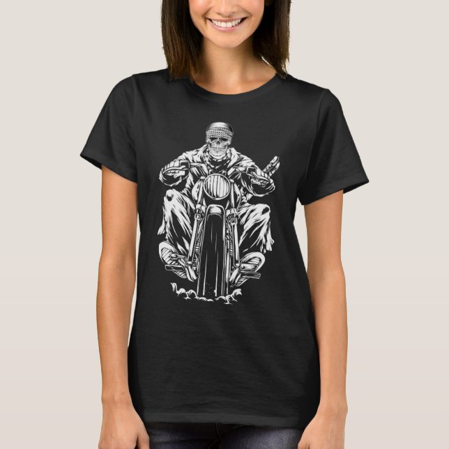 MOTORCYCLE Skeleton Man Unique Biker Skull Rider C T-Shirt (Front)