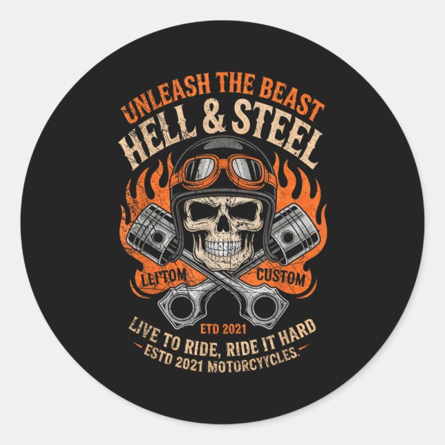 Motorcycle Skull And Ston Crossbones For Men Biker Classic Round Sticker (Front)