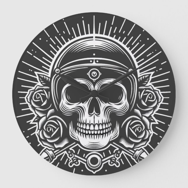 Motorcycle skull legend large clock (Front)