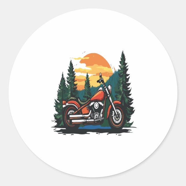 Motorcycle Sunset Biker Landscape Classic Round Sticker (Front)