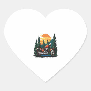 Motorcycle Sunset Biker Landscape Heart Sticker
