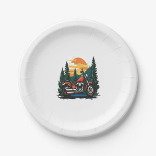 Motorcycle Sunset Biker Landscape Paper Plate