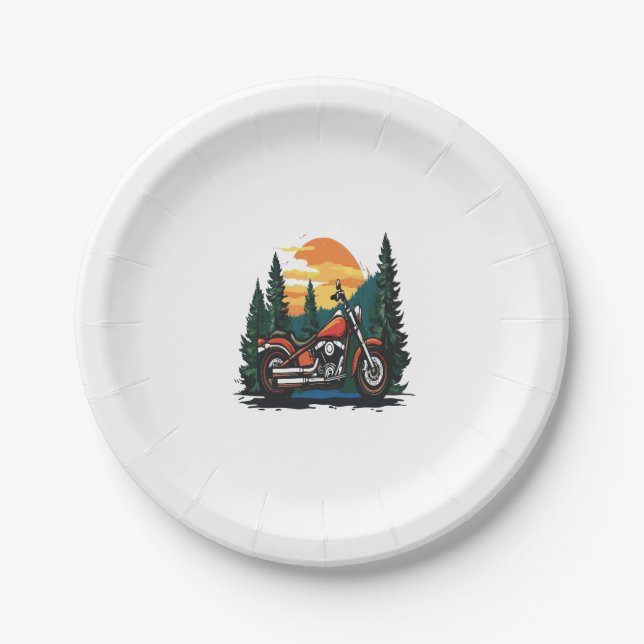 Motorcycle Sunset Biker Landscape Paper Plate (Front)