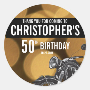 Motorcycle theme, 50th birthday, Gold and black Classic Round Sticker