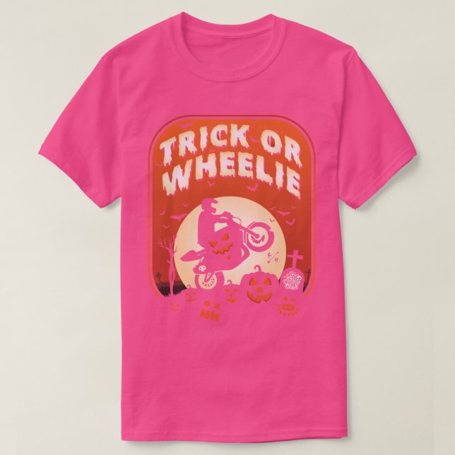 Motorcycle Trick or Wheelie Halloween Motorbike T-Shirt (Design Front)