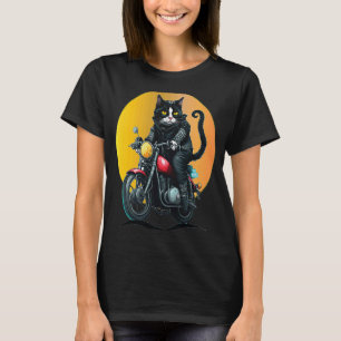 Motorcycle Tuxedo Cat Dad Mum Kittens T-Shirt